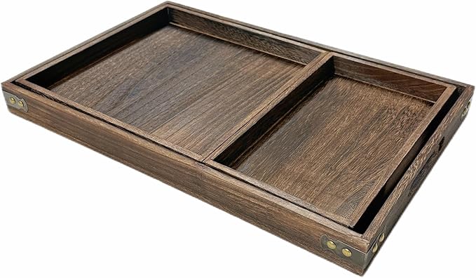 Rustic Wooden Serving Trays with Handle, Serving Platters, Charcuterie Board Set of 3 Nesting Food Trays for Serving Food, Home Decor/Breakfast/Coffee Table/Butler/Ottoman/Bed Tray