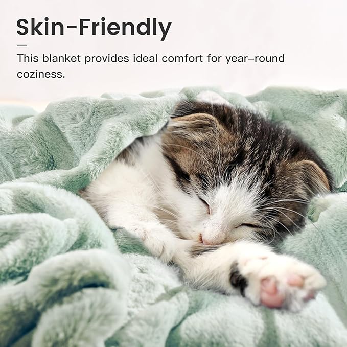 NEXHOME PRO Faux Fur Throw Blanket Sage Green, Soft Cozy Plush Fleece Blanket for Sofa Couch Bed Living Room, Dual Sided Blankets for Women Men Kids 50 * 60 Inches