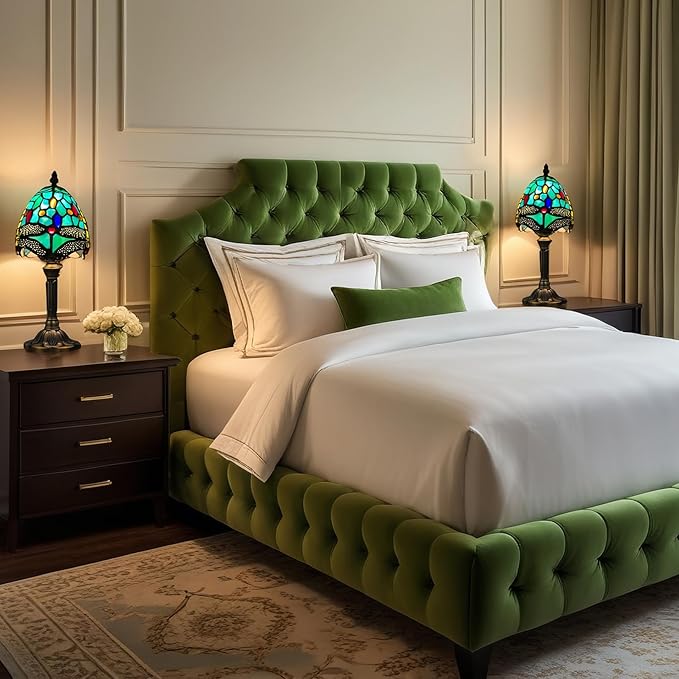 Tiffany Table Lamp,Dragonfly Stained Glass Lamp,Bedside Night Light with Included LED Bulb, Warm White Light for Bedroom/Office Decor,Small Tiffany Style Lamp