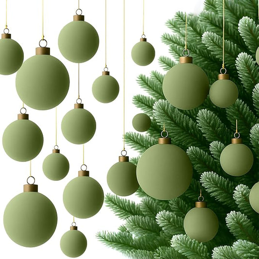 36 Pcs Velvet Christmas Balls Bulk - Flocked Christmas Tree Ball Ornaments Hanging Decoration for Xmas Tree, Wreath, Home or Party Decorations, 2.36", 2.76", 3.15" (Green)