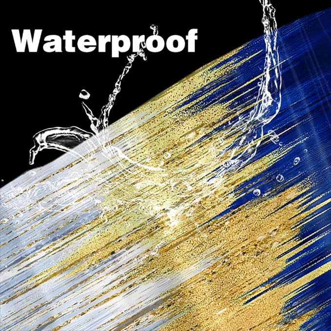 JAWO Abstract Blue Shower Curtain, Gold Blue Boho Ombre Minimalist Chic Art Shower Curtains, Modern Neutral Contemporary Striped Brush Strokes Tan Art Waterproof Bathroom Curtain with 12 Hooks