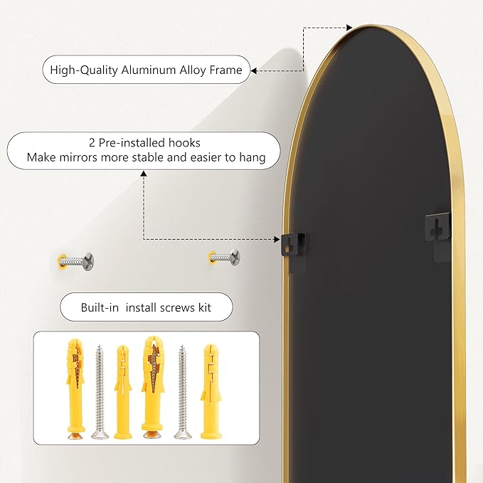 Arched Bathroom Mirror for Wall, Mirror for Vanity,30''x20'' Large Wall Mounted Mirror, Metal Frame (30''x20'', Gold)