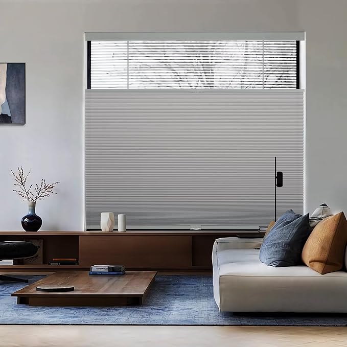 MYshade Top Down Bottom Up（TDBU） Cellular Shades, 1.5 inch Cordless Light Filtering Honeycomb Pleated Blinds for Windows Home Bedroom Office, Light Control, Thermal Insulated, 37" W x 72" H, Gray