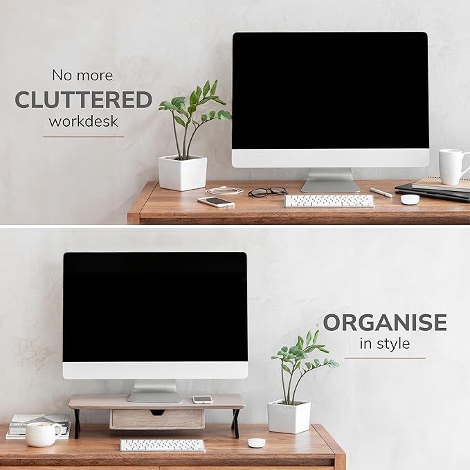Anji Mountain Monitor Stand - Desktop Organizer & Laptop Riser, Ergonomic Monitor Riser, Space-Saving Monitor Stand for Desk, Durable Construction, Easy Assembly, Ideal for Home & Office,Biscotti