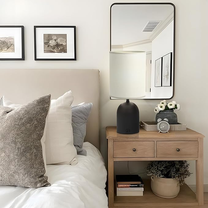 Bedside Table Lamp for Bedroom, 3 Way Dimmable Touch Nightstand Lamp with USB C and A Ports Small Table Desk Lamp for Bedroom, Living Room, Reading Room, Kids Room, Office, Dorm Black/White