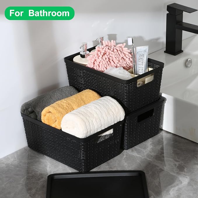 6 Pack Plastic Storage Baskets With Lids,Black Breathable Stackable Storage Bins,Small Storage Containers,for Organizing Storage Baskets on Desktops,Closets,Playrooms,Classrooms,Offices