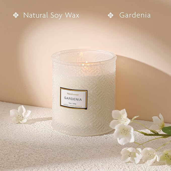 Gardenia Scented Candles, 19oz Aromatherapy Candles Gifts for Women, White Luxury Large Decorative Candle in Glass, Natural Soy Wax for Home