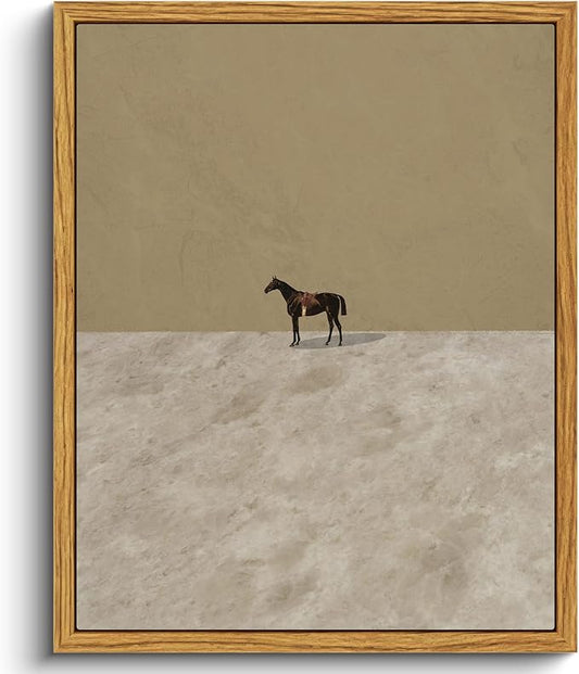 VIYYIEA Vintage Framed Horse Wall Art Decor, Living Room Bedroom Lonely Horse Pictures Retro Wall Decor, Framed Canvas Prints Artwork, Abstract Moody Paintings,8x10 Inch