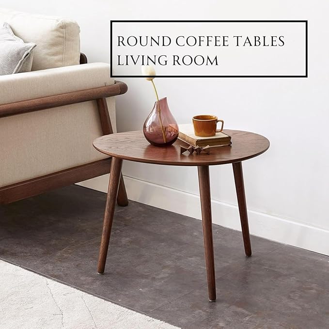 100% Solid Oak Wood Nesting Coffee Table,Mid Century Modern Oval Coffee Tables Set, Round Tables for Living Room, Pebble Side Table for Balcony (Walnut, Combine)