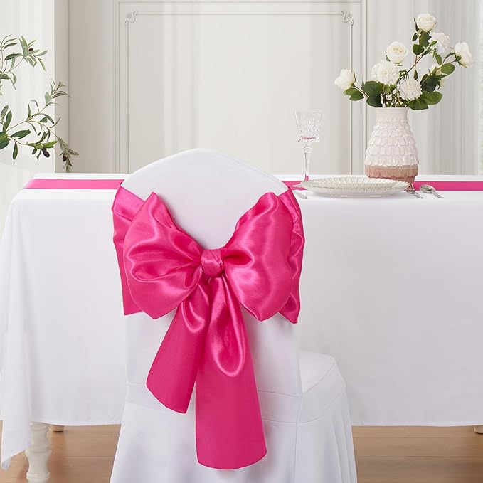 Hot Pink Table Runner 12x108 Inches Long, Satin Silk-Like Smooth Table Decor for Wedding Birthday Party, 2 Pack