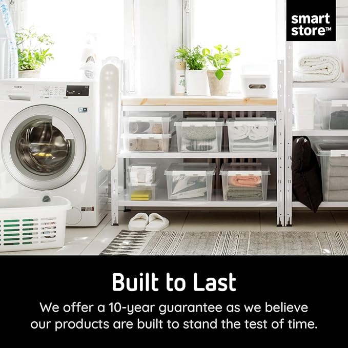 SmartStore Classic 10 Clear Plastic Storage Boxes, 8L/8.5QT BPA-Free Stackable and Nestable Container with Secure Lid, Swedish Made Plastic Bins for Organization, L13.39 x W9.84 x H6.3-10 Pack