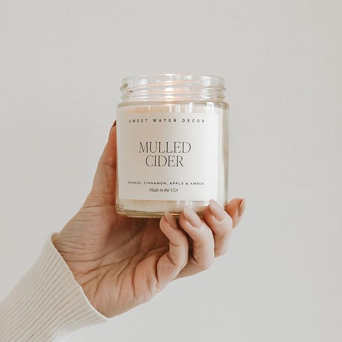 Sweet Water Decor Mulled Cider Candle - Fall Scented with Cinnamon, Icing and Cinnamon Buttery Pastry for Home - Fall Soy Candles with 40 Hours Burn Time - 9Oz Gold Lid Clear Jar Mulled Cider Scents