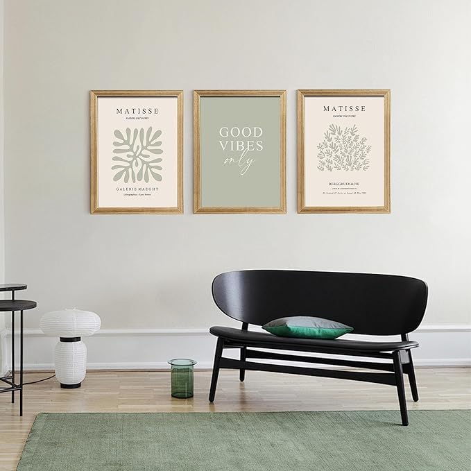 arfitest Matisse Print Frame Wall Art Green Minimalist Abstract Wall Decor Aesthetics Academy Style Print for Living Room Bedroom Bathroom Painting Decoration 12x16 Inch 3 Pieces