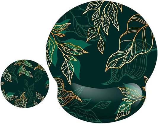ITNRSIIET Ergonomic Mouse Pad with Wrist Support Wrist Rest Smooth Surface Non-Slip Rubber Base Comfortable Office Supplies Pain Relief, 9.8 x 9.1 inches, Leaf