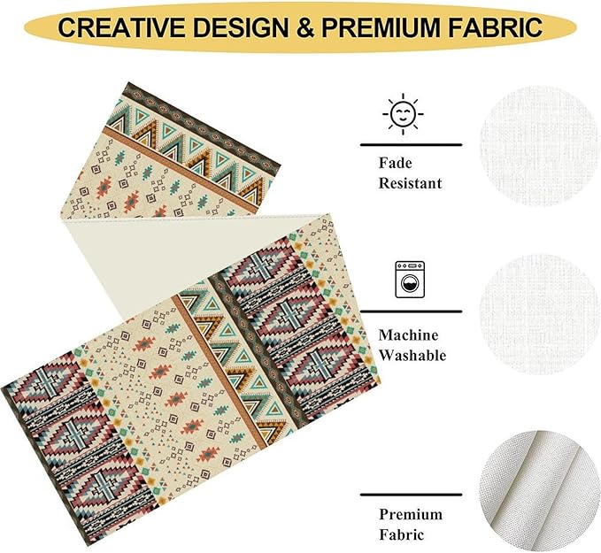Native Aztec Table Runner, Tribal Style Southwestern Geometric Western Ethnic Style Table Dresser Scarves Table Setting Decor for Garden Farmhouse Dining Kitchen Table Decoration, 13x72 inches