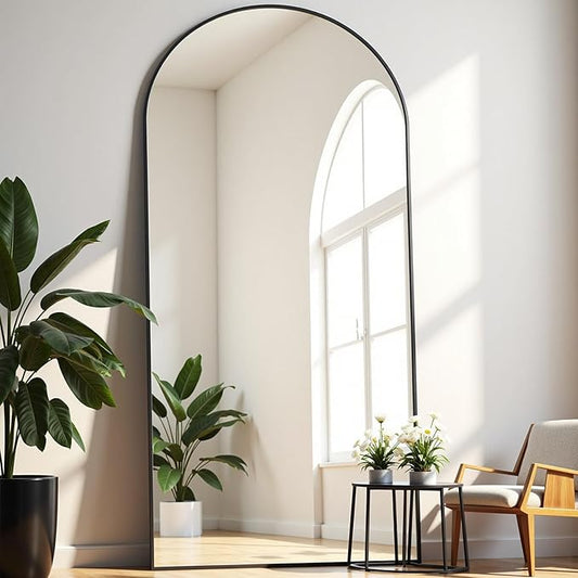 Full Length Mirror, 71"*26" Arched Full Body Mirror with Stand, Large Floor Mirrors for Leaning or Hanging, Big Mirrors for Bedroom, Living Room,Dressing Room, Aluminum Alloy Frame, Black