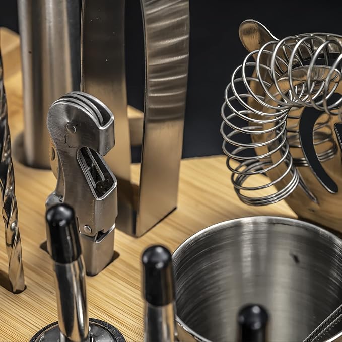 SOING Mixology 24-Piece Bartender Kit,Perfect Home Cocktail Shaker Set for Drink Mixing,Stainless Steel Bar Tools with Stand,Velvet Carry Bag & Recipes Cards Included