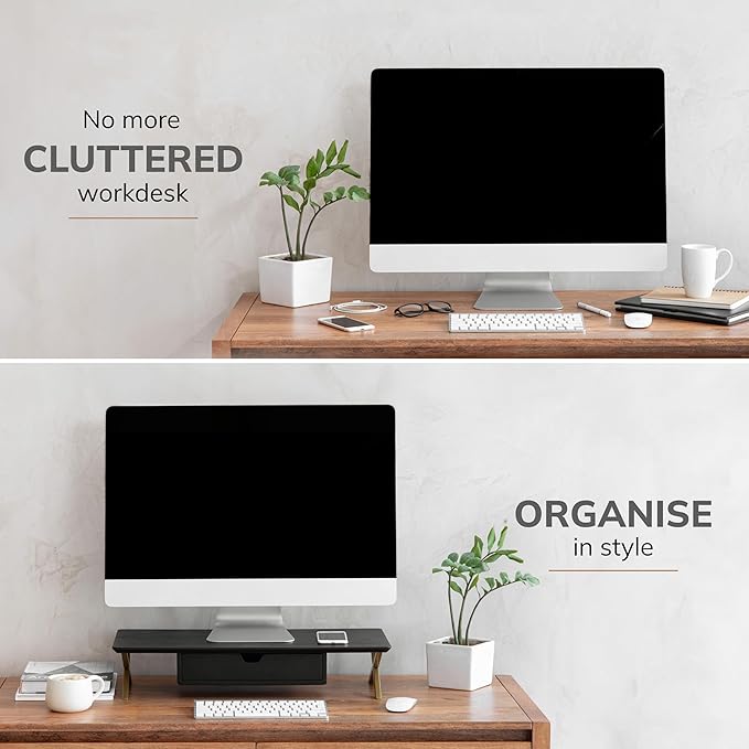 Anji Mountain Monitor Stand - Desktop Organizer & Laptop Riser, Ergonomic Monitor Riser, Space-Saving Monitor Stand for Desk, Durable Construction, Easy Assembly, Ideal for Home & Office,Black