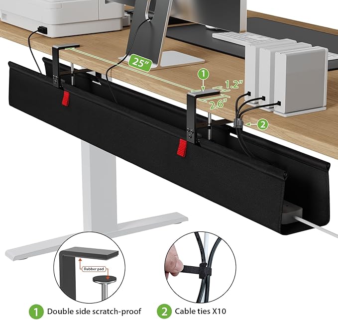 KEEGH Extra Large 48" Under Desk Cable Management Tray - Under Desk Cord Management - Clamp/Screw Mount - Support Upto 70lbs - Fabric Wire Management - Cable Raceways Tray Cord Hiders for Office/Home