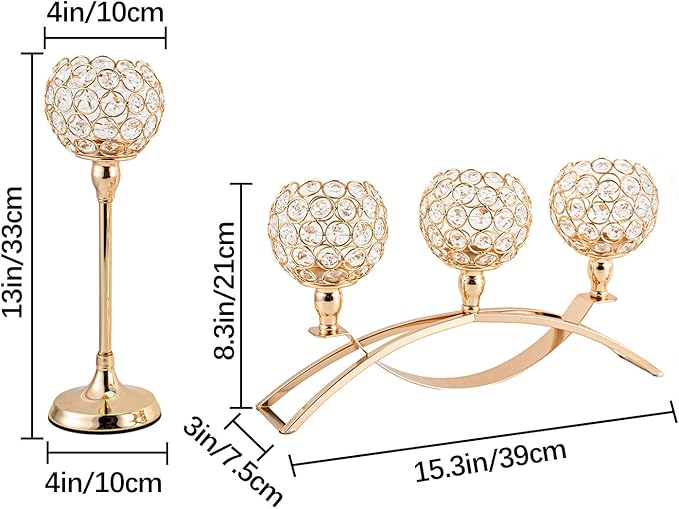 VINCIGANT Set of 3 Gold Candle Holders Wedding Table Centerpieces,Tealight Candlestick Candelabra Stand with 3 Arms for Fireplace Home Living Room Decor,Valentine's Day Housewarming