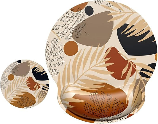 ITNRSIIET Ergonomic Mouse Pad with Wrist Support Wrist Rest Smooth Surface Non-Slip Rubber Base Comfortable Office Supplies Pain Relief, 9.8 x 9.1 inches, Abstract Modern Leaves