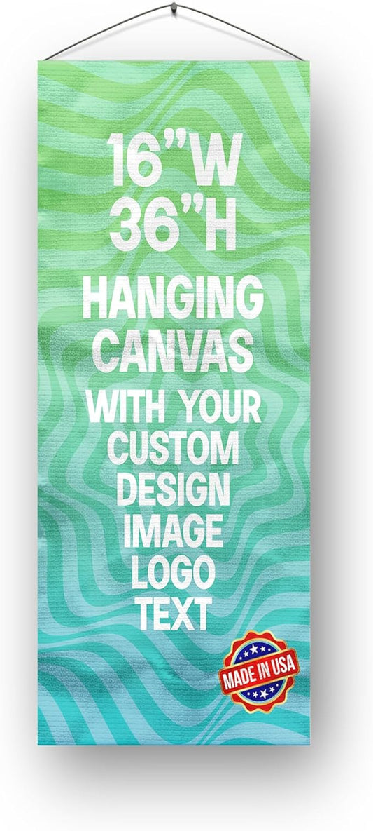 Custom Hanging Canvas Wall Art (16”x35”) by BCB Print | Personalized Picture Banner | Ready to Hang Vertical Home Decor | HD Print Bedroom & Living Room Wall Art | Express Dispatch/Ship | Made in USA