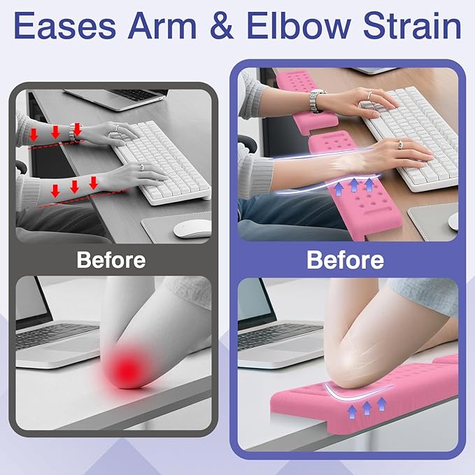 L-Shaped Desk Edge Cushion, 2 PCS Elbow Rest for Desk with Ergonomic Support, Memory Foam Elbow Pad & Arm Rest for Palm, Wrist & Forearm, Non-Slip & Separate Design, Office & Home, Pink