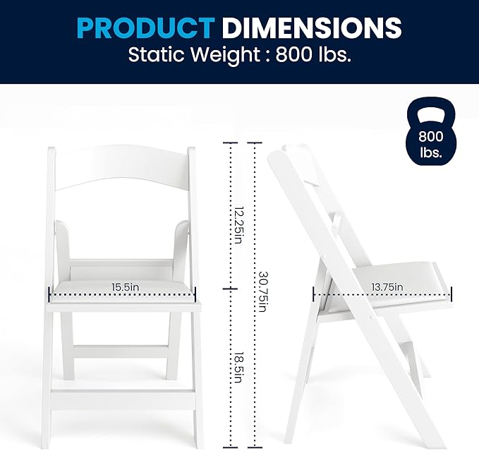 Flash Furniture Hercules™ Series Folding Chair - White Resin - 1000LB Weight Capacity Comfortable Event Chair - Light Weight Folding Chair