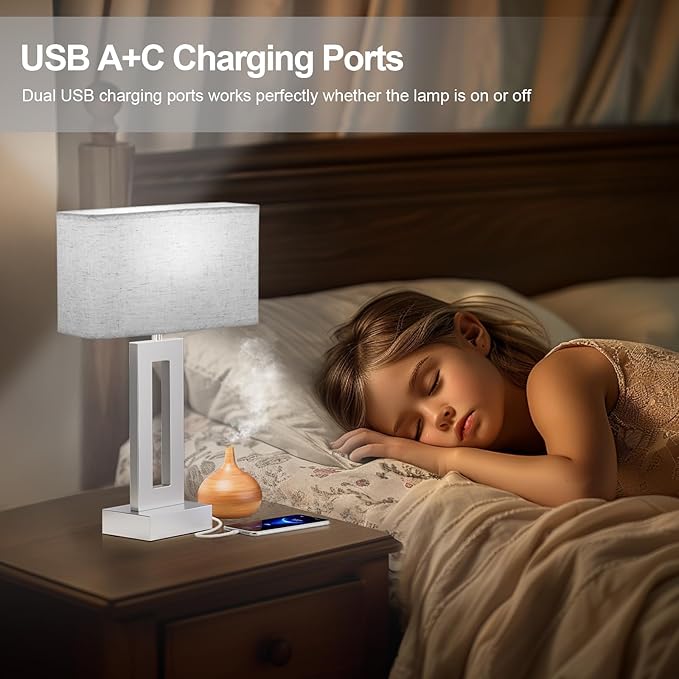 Bedroom Table Lamps Set of 2 - Beige Silver Touch Bedside Lamps with USB C+A, 3 Way Dimmable Gold Lamp for Nightstand, Modern Night Stands Lamps for Living Room End Tables