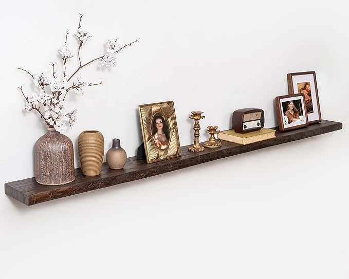 Marsmiles 72 inch Floating Shelves for Wall Elm Wood Live Edge Shelves Wall Mounted|Rustic Long Floating Shelves with Invisible Bracket for Bathroom Living Room Kitchen|Walnut, 1 Pack