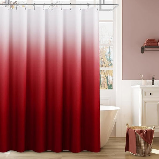 Burgundy Ombre Curtains for Bathroom Luxury Hotel Spa, Machine Washable, Decorative Blue Linen Textured Shower Curtain, 72x72