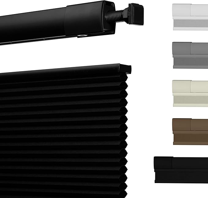 No Drill No Tools Cellular Shades Top Down Bottom Up Blackout Blinds for Windows Cordless Honeycomb Window Shades Easy to Install for Home,Blackout-Black,33.5" W x 64" H