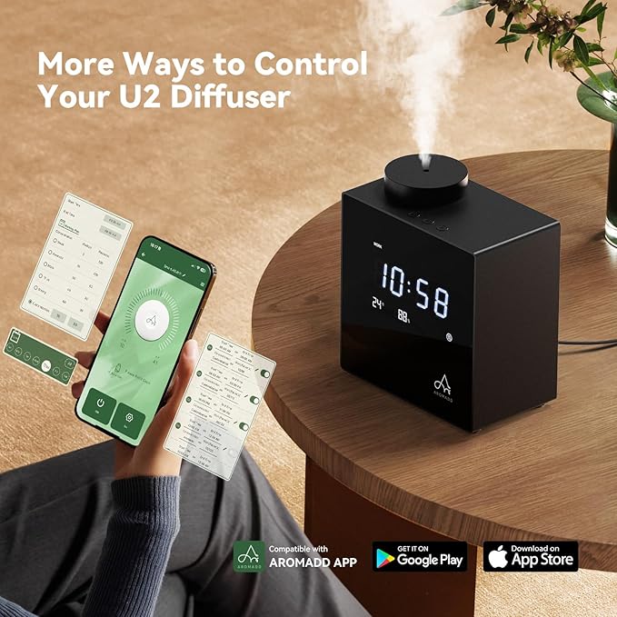 2026 Smart Waterless Diffuser, 2000 Sq.Ft Cold Air Scent Machine with Clock & Environmental Display | 7 Fragrance Levels, 9 Timer Settings, Hotel Collection Diffuser for Home & Large Rooms (Black)