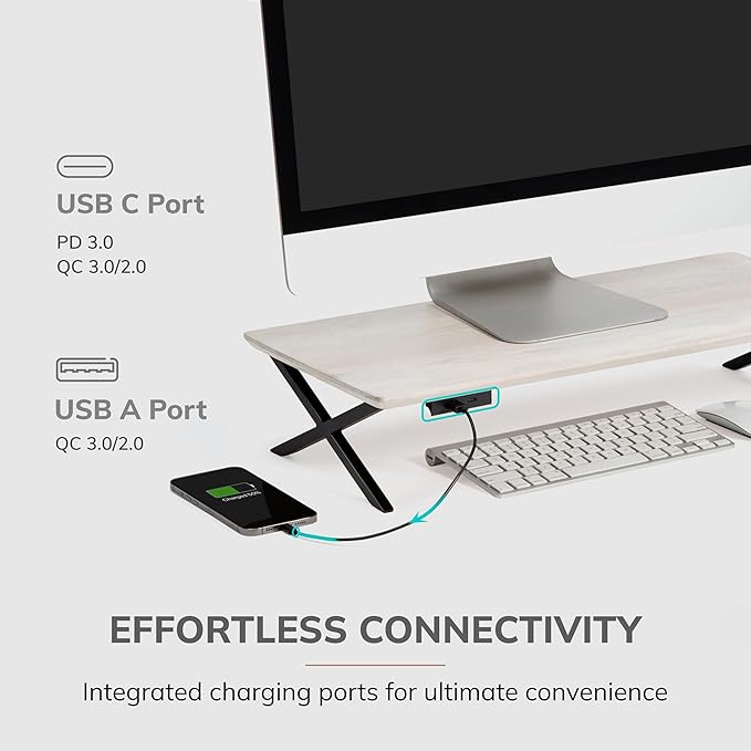 Anji Mountain Monitor Stand - Desktop Organizer & Laptop Riser, Ergonomic Monitor Riser, Space-Saving Monitor Stand for Desk, Durable Construction, Easy Assembly, Ideal for Home & Office,White Wash
