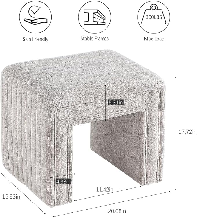 Get Set Style Vanity Stool Chair,Modern Ottoman Foot Stool with Wooden Legs Sofa Bench Footstool Extra Seat for Vanity,Makeup Room,Living Room,Entryway,Office (Fully Assembled)