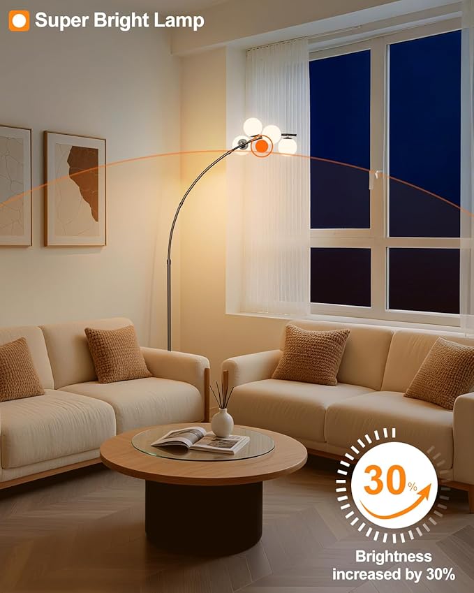Lightdot Black Arc Floor Lamp for Living Room, 4 Globe Floor Lamp with Shatterproof Shade& Mable Base, Mid Century Modern Tall Standing Lamp for Bedroom/Home Office(Bulbs Included)