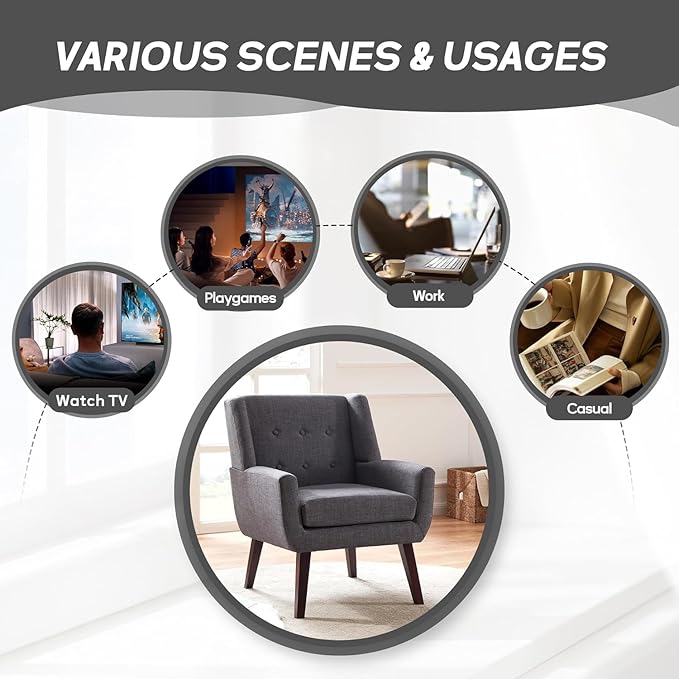 HUIMO Button-Tufted Accent Chairs Set of 2,Upholstered Reading Living Room Chair,Mid Century Modern Chair with Linen Fabric, Club Chair,Comfy Arm Chairs for Living Room,Bedroom,Grey