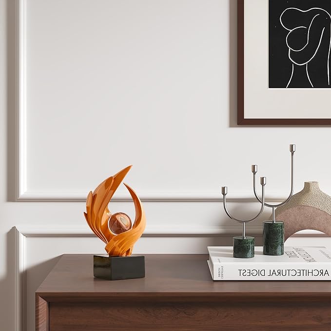 Abstract Art Sculpture, Resin Gold Decorative Statue, Modern White Ornaments for Living Room, Decorativas Modernas for Coffee Table, Entryway & Office Collectibles (Orange)