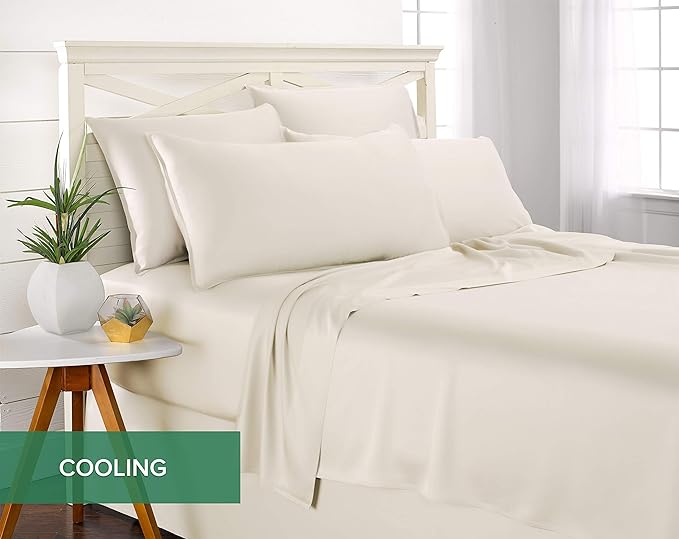 Full Sheets by Pure Bamboo, Genuine 100% Organic Viscose Derived from Bamboo Bed Sheet Set, Luxuriously Soft & Cooling, Double Stitching, Lifetime Quality Promise (Full, Ivory)