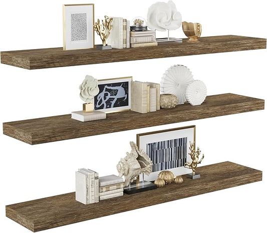 BAMEOS Floating Shelves,40 in W x 8in D Wall Mounted Wooden Shelves with Invisible Brackets Set of 3, Hanging Wall Shelves Decoration for Bedroom, Bathroom, Living Room and Kitchen