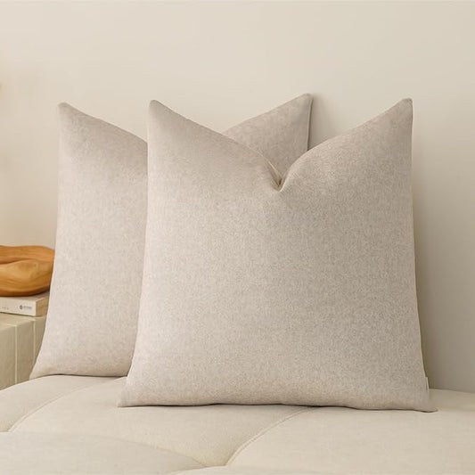 a moment Set of 2 Decorative Pillow Covers,18x18 Inch Waterproof Throw Pillow Cases,Pet-Friendly Stain-Resistant Cushion Covers for Sofa Couch Bed Outdoor Ivory