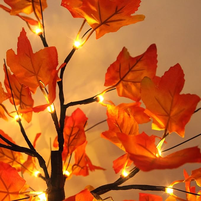 4Pcs Fall Lighted Maple Tree Decor 2FT96LED USB&Battery Operated Artificial Autumn Light up Trees Lights for Harvest Thanksgiving Decorations Tree Lights Table Light House Party Indoor Room Home Deco