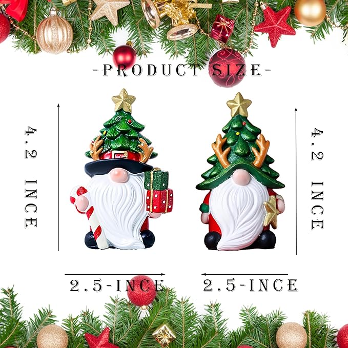 Christmas Decorations | Set of 2 Resin Charming christmas gnomes decorations for home | Indoor, Room, Mantel, Shelf, Tiered Tray, Porch, Desk,office.Holiday gnomes Table Centerpieces - 4.2 ince