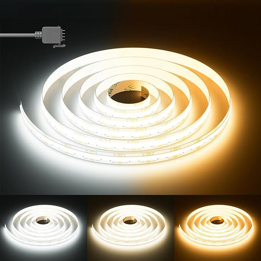 PAUTIX COB LED Strip Light White CCT Tunable 3200LEDs,CRI90+ 16.4ft/5m Dimmable 2700K-6500K 24V LED Tape Light,for Under Cabinet Bedroom Kitchen TV Mirror DIY Lighting(Adapter & Dimmer NOT Included)