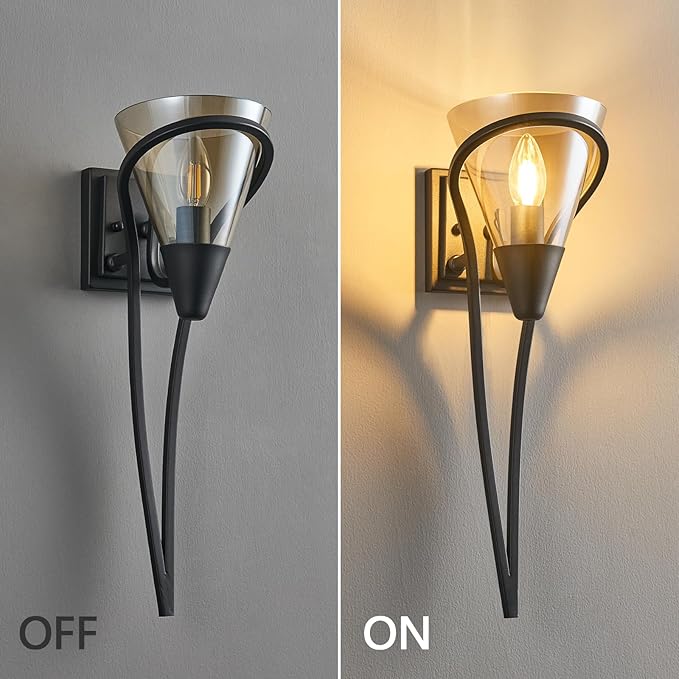 Modern Black Wall Sconce E12 Torch Decorative Wall Lights Industrial Wall Lights for Bedroom Bathroom Living Room Hallway