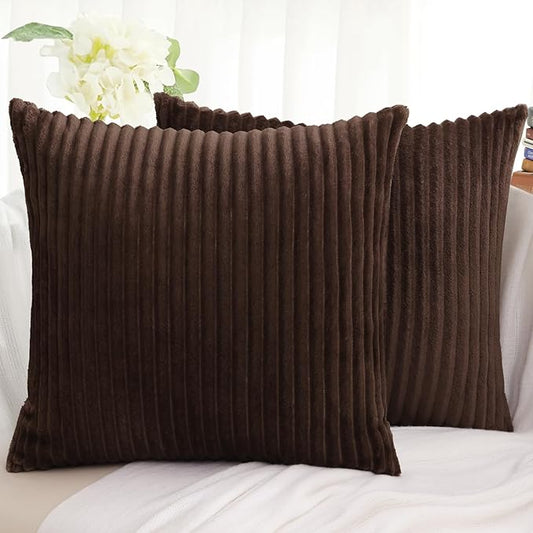 Simmore Decorative Throw Pillow Covers 26x26 Set of 2, Soft Natural Plush Flannel Double-Sided Fluffy Couch Pillow Covers for Sofa Living Room, Brown