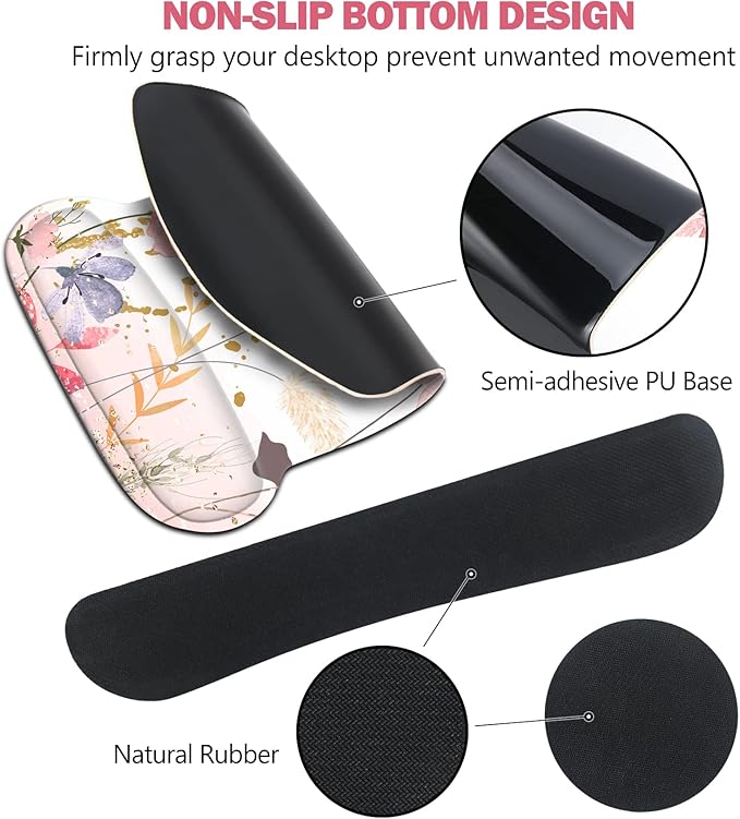 AIMSA Keyboard Wrist Rest and Mouse Pad with Wrist Support Set, Memory Foam Ergonomic Non-Slip Rubber Base, Easy Typing and Pain Relieve for Computer, Laptop,Pink Flowers