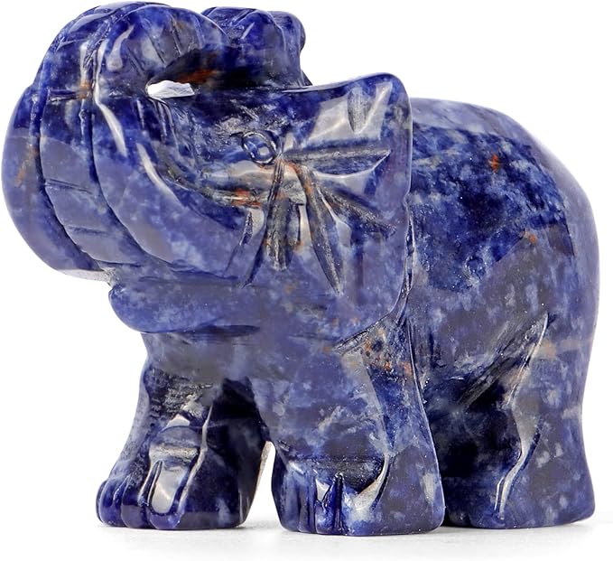 SMQ Sodalite Crystal Elephant Statue,Hand Carved Healing Crystal Gemstone Blue Elephant Animal Figurine Crafts Gifts Decor for Home Office Desk