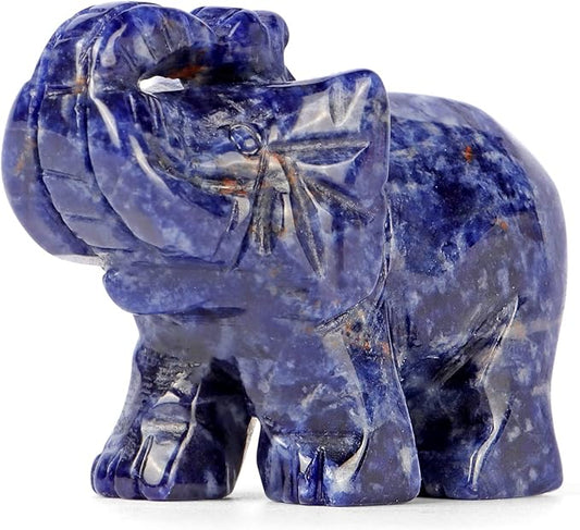 SMQ Sodalite Crystal Elephant Statue,Hand Carved Healing Crystal Gemstone Blue Elephant Animal Figurine Crafts Gifts Decor for Home Office Desk