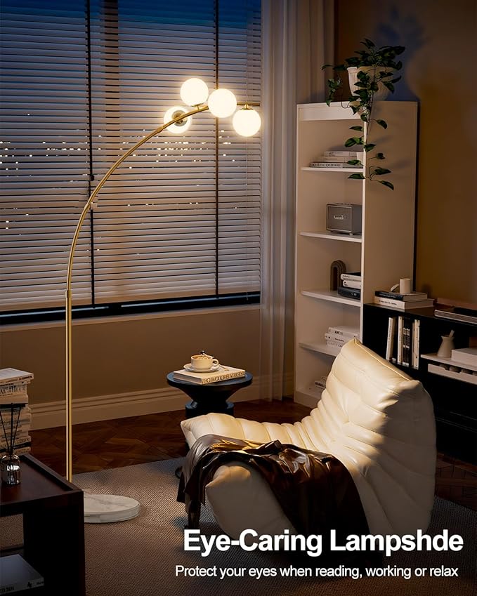 Lightdot 63IN Gold Floor Lamp Dimmable 4-Lights Globe LED Floor Lamps with 3000K Soft Warm Golden for Wedding/Party, Modern Tall Lamp for Living Room/Bedroom (Bulbs Included)